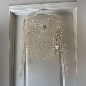 Haute Monde Pearl-Studded Sheer Blouse